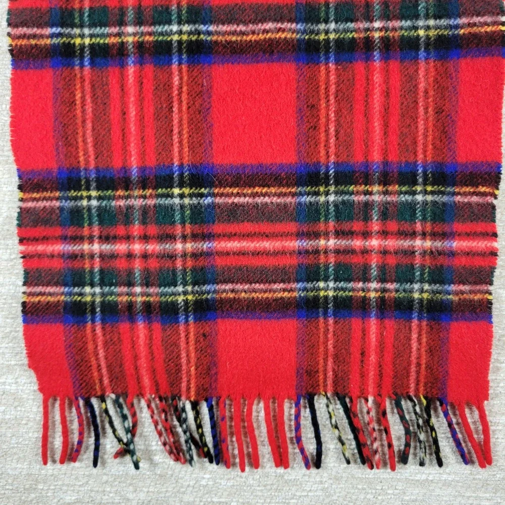 Cashmere Royal Stewart Tartan Plaid Fringe Scarf Unisex Red Warm Luxury Fashion